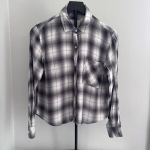 Rails‎ Plaid Button Up Shirt S Gray White Rayon Lightweight Soft Casual
